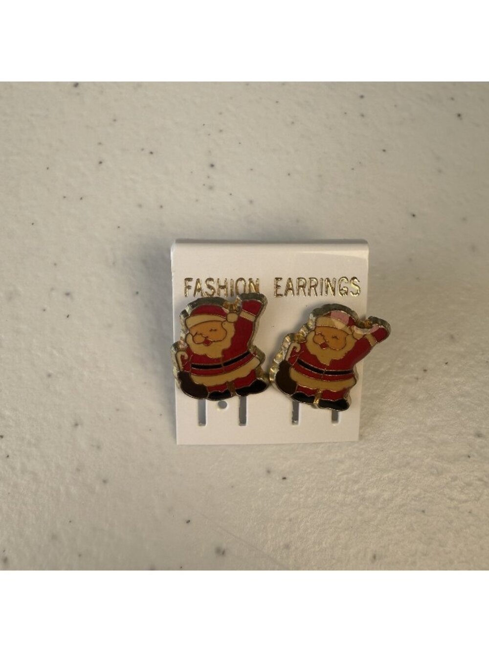 Vintage Santa Waving Stud Earrings Enameled 80’s Christmas Holiday New